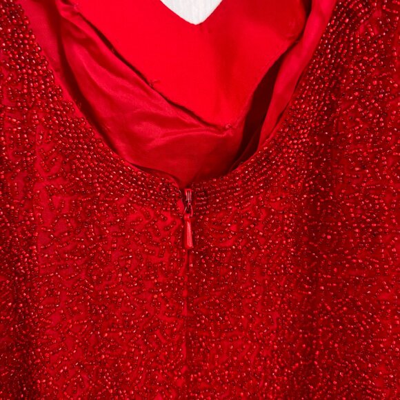 Red Beaded Vintage Dress Sequin Glitter Holiday Mini Sleeveless Short Silk 6 8 M - Picture 5 of 8